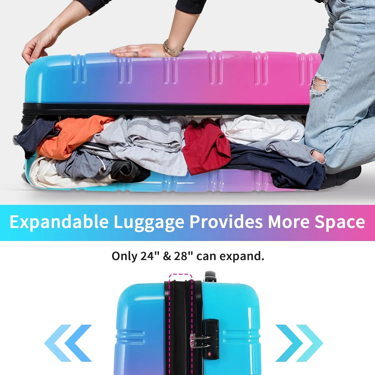 Hardshell 3-Piece Gradient Luggage Set Expandable Luggage Set with 360 Spinner Wheels & TSA Lock - Lightweight Suitcases in 20"/24"/28" Sizes (Blue and Red)