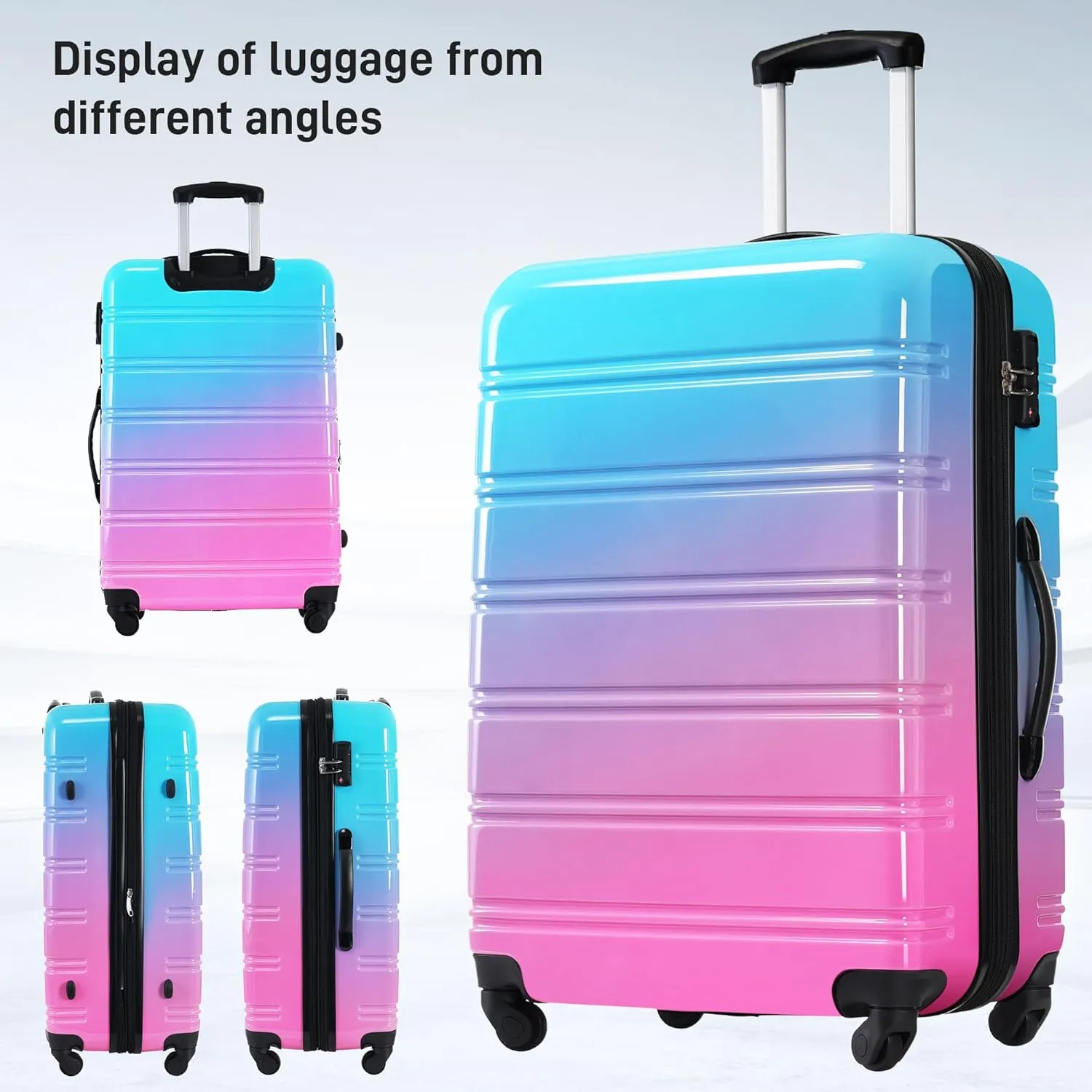 Hardshell 3-Piece Gradient Luggage Set Expandable Luggage Set with 360 Spinner Wheels & TSA Lock - Lightweight Suitcases in 20"/24"/28" Sizes (Blue and Red)