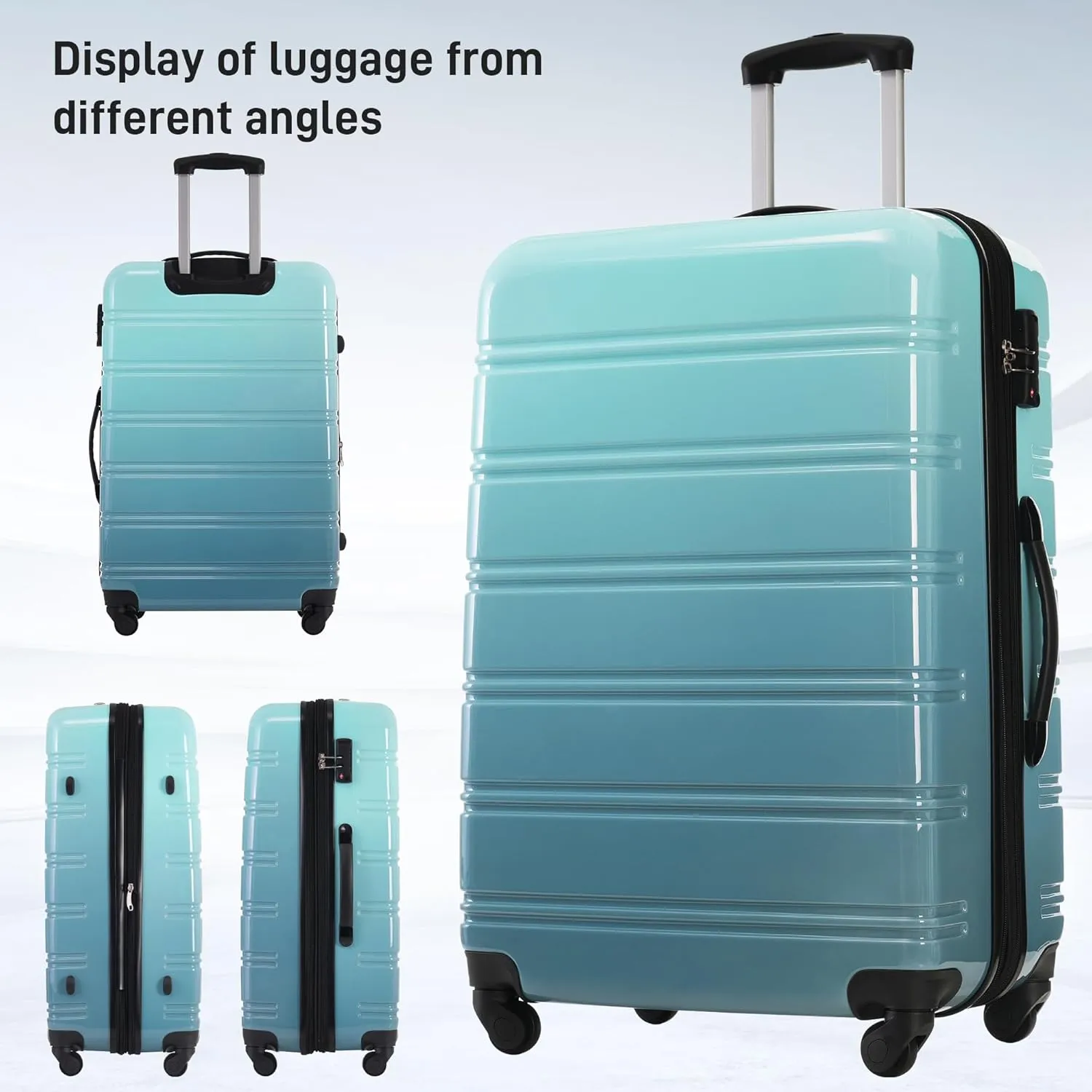 Hardshell 3-Piece Gradient Luggage Set Expandable Luggage Set with 360 Spinner Wheels & TSA Lock - Lightweight Suitcases in 20"/24"/28" Sizes (Blue)