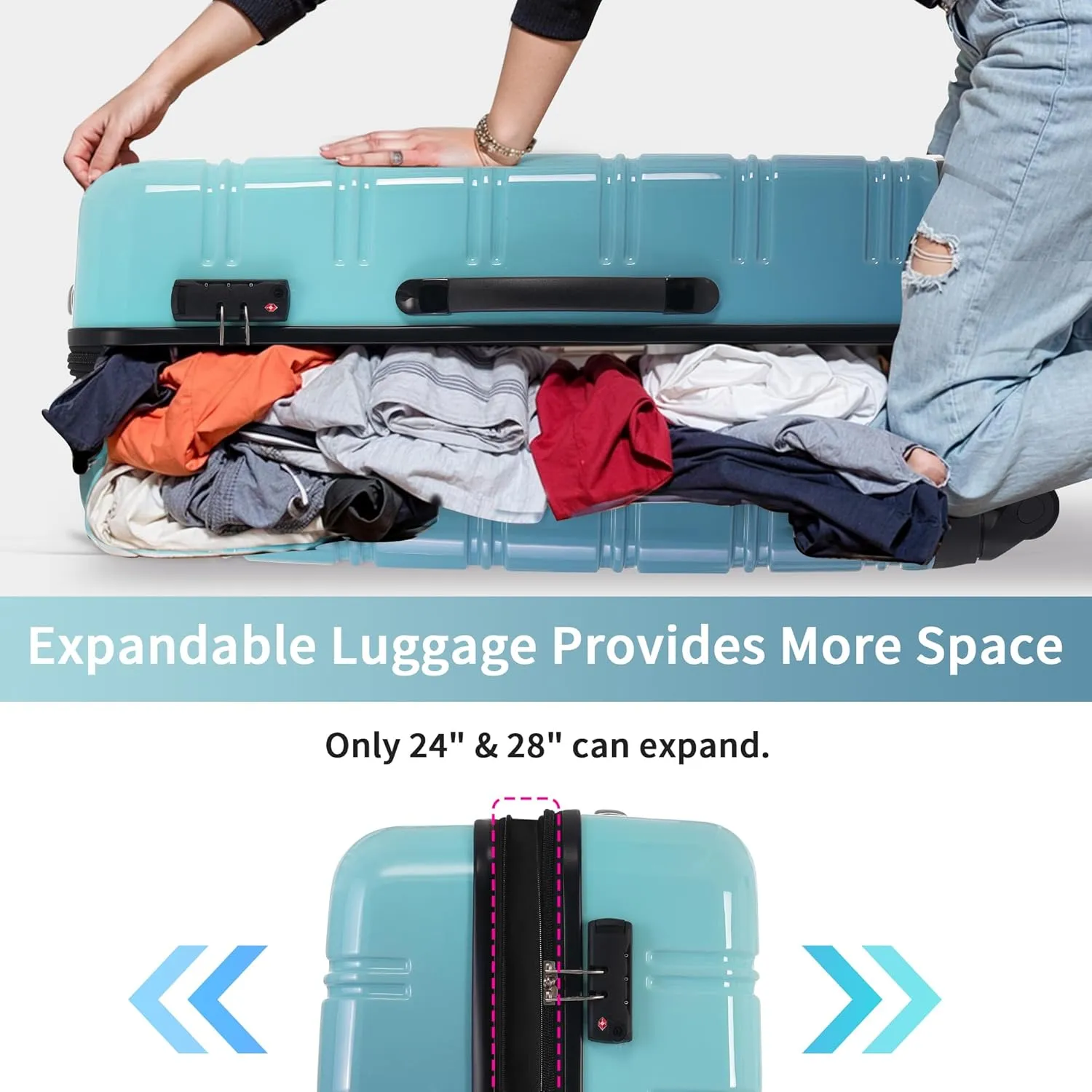 Hardshell 3-Piece Gradient Luggage Set Expandable Luggage Set with 360 Spinner Wheels & TSA Lock - Lightweight Suitcases in 20"/24"/28" Sizes (Blue)