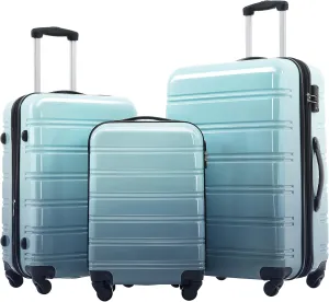 Hardshell 3-Piece Gradient Luggage Set Expandable Luggage Set with 360 Spinner Wheels & TSA Lock - Lightweight Suitcases in 20"/24"/28" Sizes (Blue)