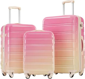 Hardshell 3-Piece Gradient Luggage Set Expandable Luggage Set with 360 Spinner Wheels & TSA Lock - Lightweight Suitcases in 20"/24"/28" Sizes (Pink and Yellow)
