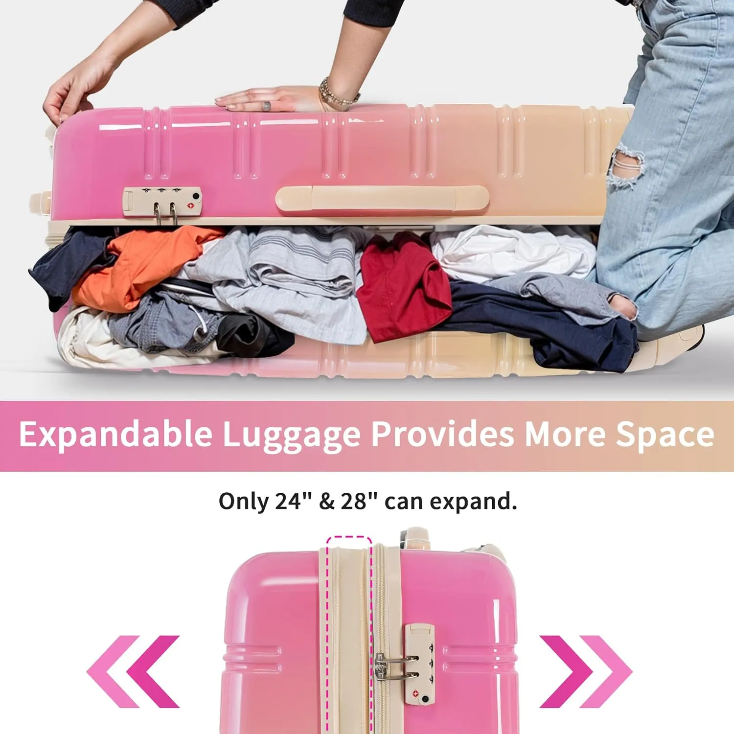 Hardshell 3-Piece Gradient Luggage Set Expandable Luggage Set with 360 Spinner Wheels & TSA Lock - Lightweight Suitcases in 20"/24"/28" Sizes (Pink and Yellow)