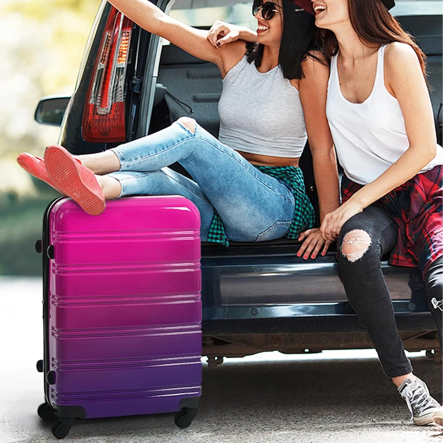 Hardshell 3-Piece Gradient Luggage Set Expandable Luggage Set with 360 Spinner Wheels & TSA Lock - Lightweight Suitcases in 20"/24"/28" Sizes (Purple and Pink)