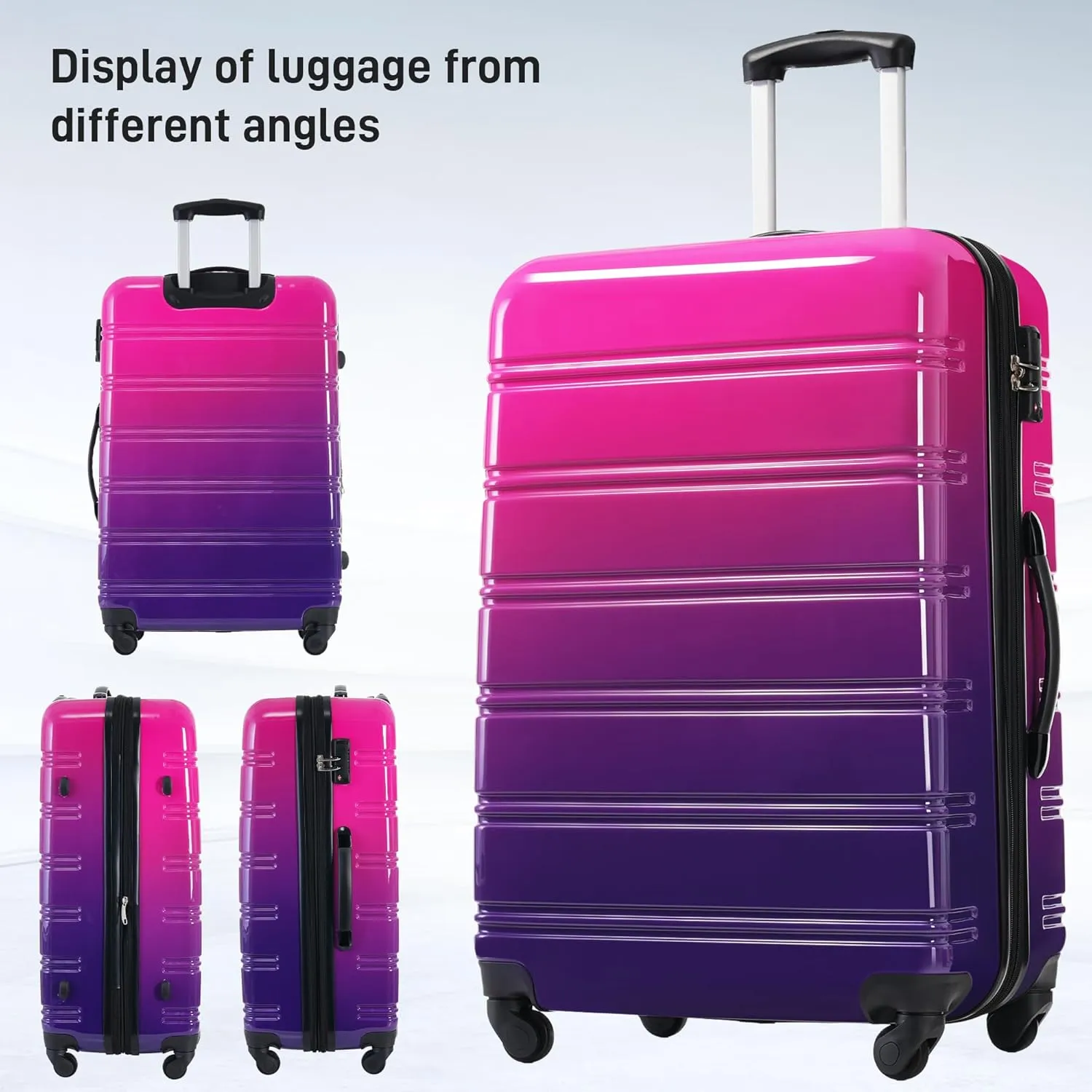 Hardshell 3-Piece Gradient Luggage Set Expandable Luggage Set with 360 Spinner Wheels & TSA Lock - Lightweight Suitcases in 20"/24"/28" Sizes (Purple and Pink)