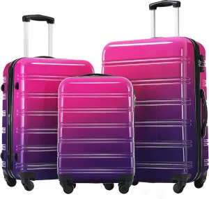 Hardshell 3-Piece Gradient Luggage Set Expandable Luggage Set with 360 Spinner Wheels & TSA Lock - Lightweight Suitcases in 20"/24"/28" Sizes (Purple and Pink)