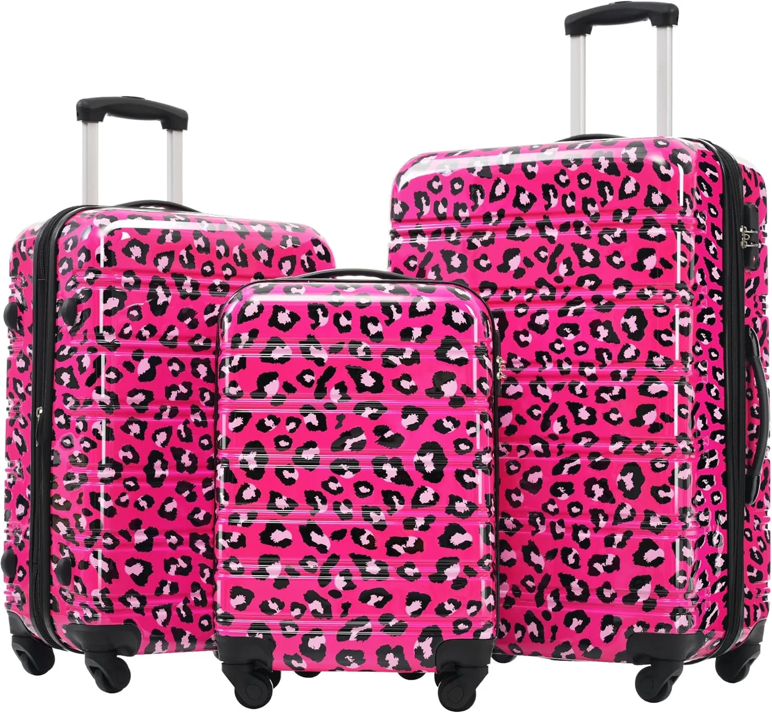 Hardshell Luggage Sets - 3 Piece Spinner Suitcase, Lightweight 20"   24"   28" in Leopard Pattern