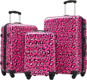 Hardshell Luggage Sets - 3 Piece Spinner Suitcase, Lightweight 20"   24"   28" in Leopard Pattern