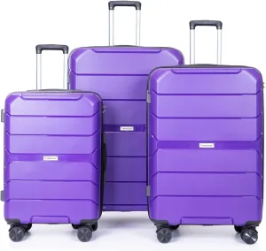 Hardshell Suitcase Spinner Wheels Pp Luggage Sets Lightweight Durable Suitcase with Tsa Lock,3-Piece Set (20,24,28),Purple