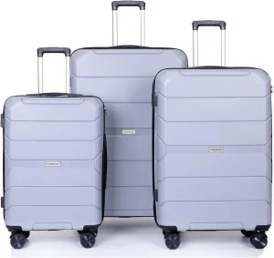 Hardshell Suitcase Spinner Wheels Pp Luggage Sets Lightweight Suitcase with Tsa Lock,3-Piece Set (20,24,28),Silver