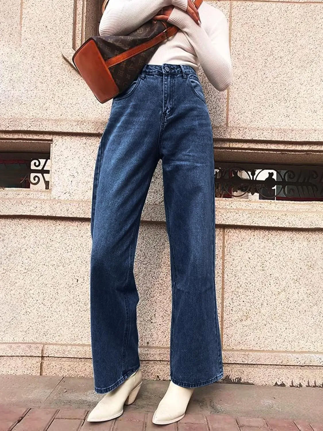 HDLTE Women Ripped Boyfriends Jeans Distressed High Waist Baggy Denim Pants Wide Leg Straight Trousers Y2k Streetwear Pants