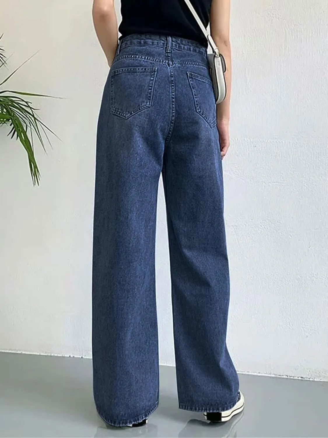 HDLTE Women Ripped Boyfriends Jeans Distressed High Waist Baggy Denim Pants Wide Leg Straight Trousers Y2k Streetwear Pants