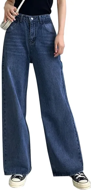 HDLTE Women Ripped Boyfriends Jeans Distressed High Waist Baggy Denim Pants Wide Leg Straight Trousers Y2k Streetwear Pants