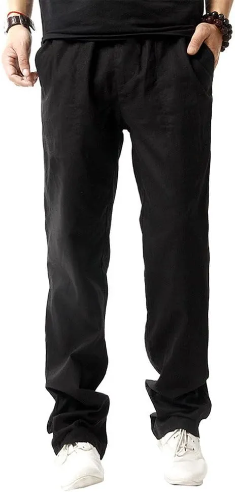 Hoerev Men Casual Beach Trousers Linen Summer Pants