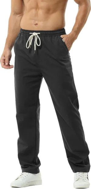 Hoerev Men Casual Beach Trousers Linen Summer Pants