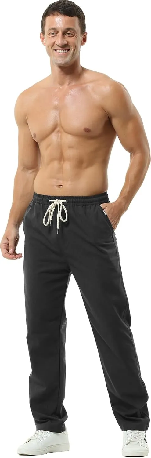 Hoerev Men Casual Beach Trousers Linen Summer Pants