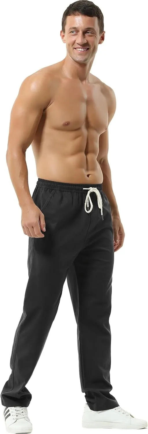 Hoerev Men Casual Beach Trousers Linen Summer Pants