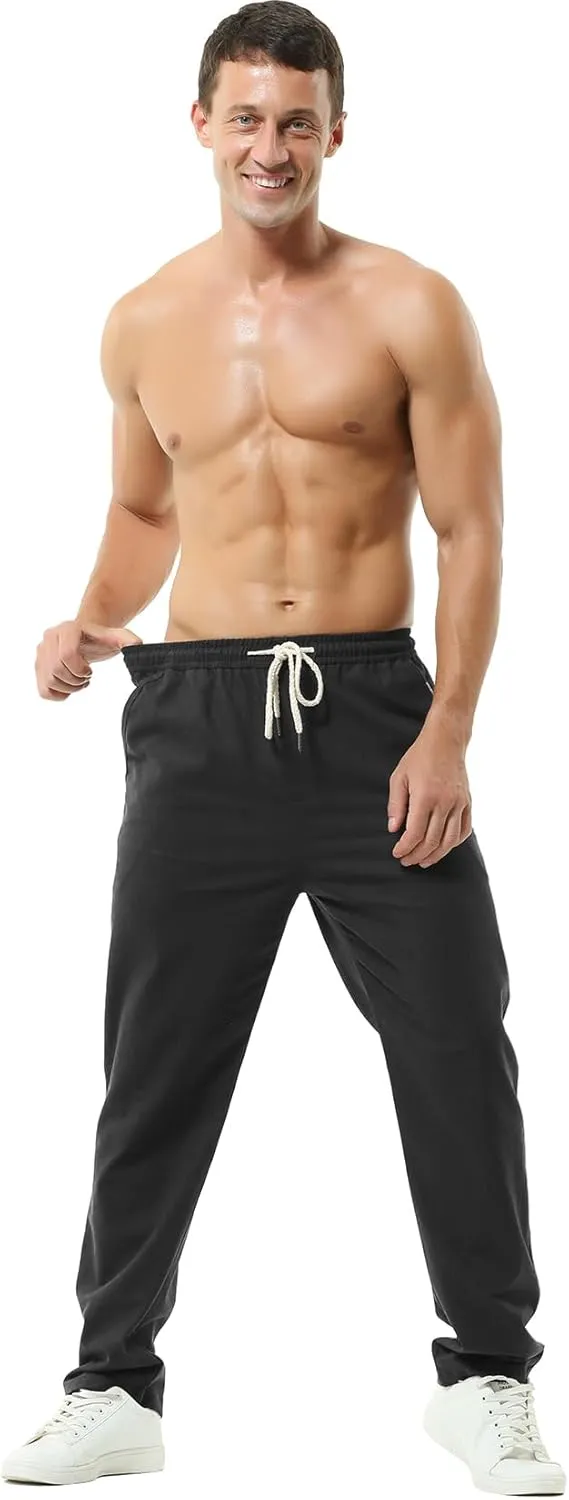 Hoerev Men Casual Beach Trousers Linen Summer Pants