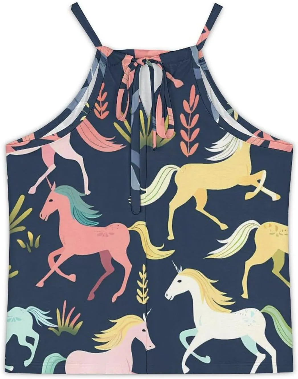 Horses Pattern Women's Tank Top Sleeveless Spaghetti Straps Tie Back Print T-shirt Tops