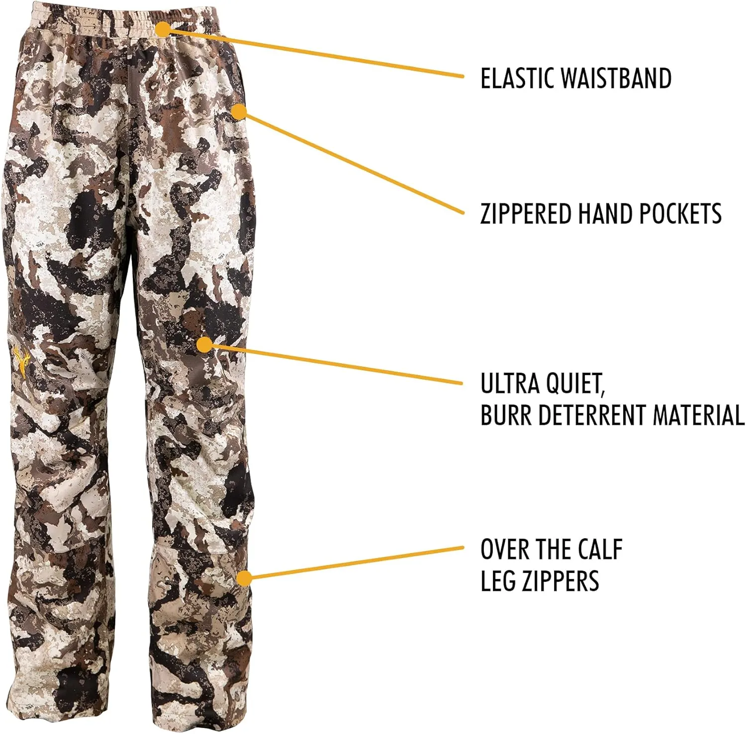 HOT SHOT Mens Camo Rain Pant, Waterproof Ultra-Quiet Pull-On Camouflage Pants for Hunting, Fishing, Hiking, Camping