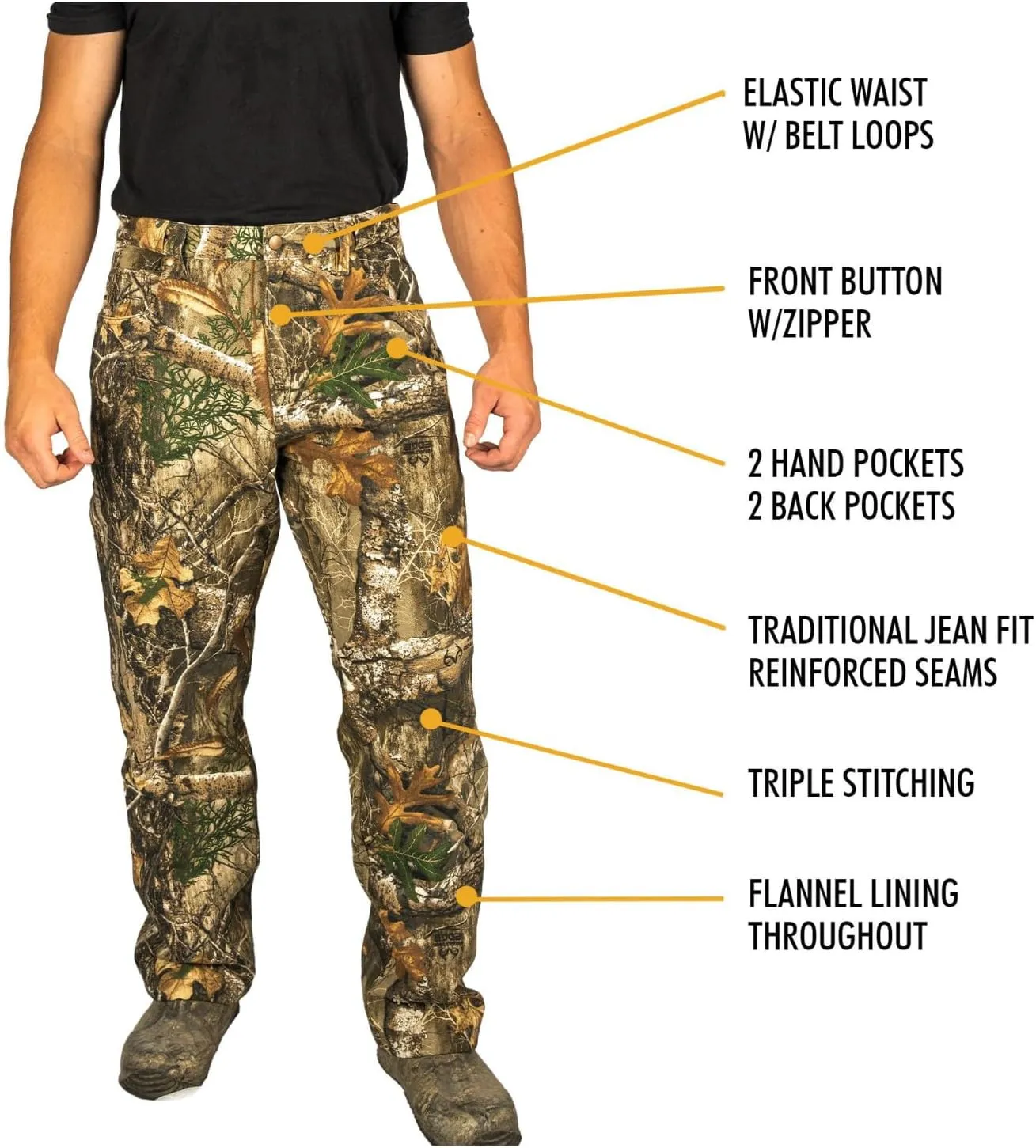 HOT SHOT Mens Flannel Lined Camo Hunting Pants  Camouflage Outdoor Pants for Men