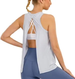 HSQMA Workout Tank Tops for Women Sleeveless Yoga Tops for Women, Quick Dry Fitness Gym T Shirt, Sleeveless Round Neck Loose Fit Yoga Tank Top (Color : Blue/, Size : M/)