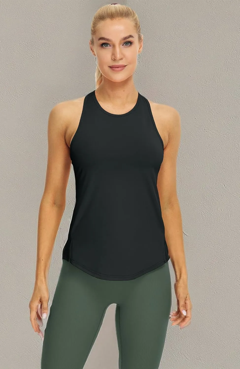 icyzone Women's Racerback High Neck Athletic Tank Tops for Workout Yoga Running (Pack of 3)