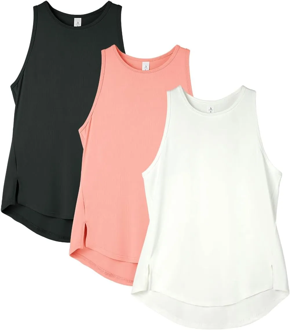 icyzone Women's Racerback High Neck Athletic Tank Tops for Workout Yoga Running (Pack of 3)