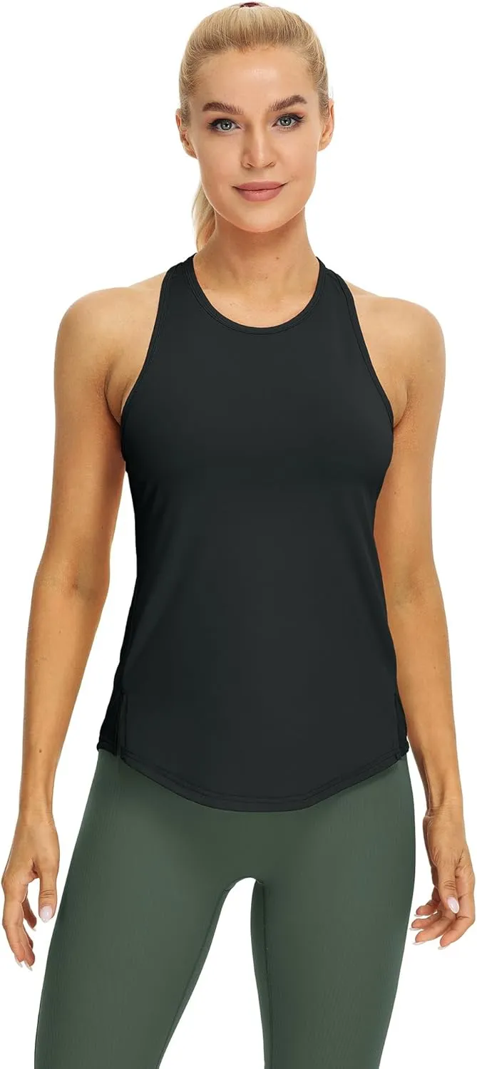 icyzone Women's Racerback High Neck Athletic Tank Tops for Workout Yoga Running (Pack of 3)