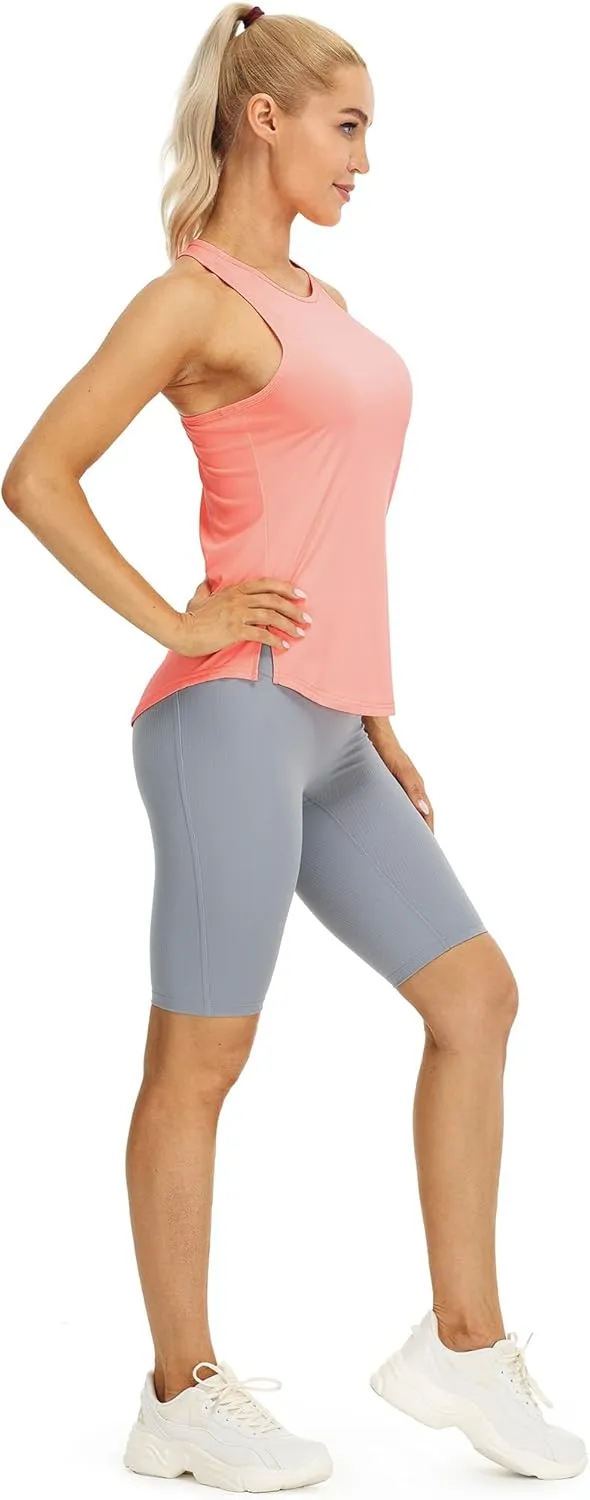 icyzone Women's Racerback High Neck Athletic Tank Tops for Workout Yoga Running (Pack of 3)
