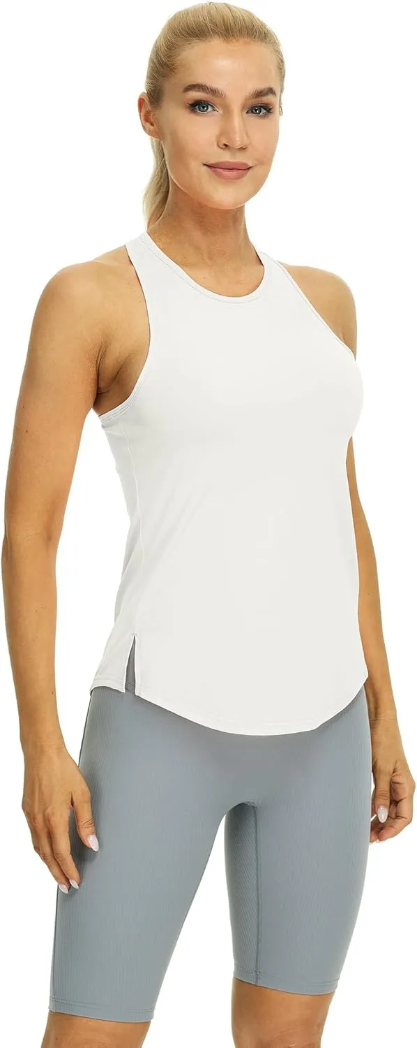 icyzone Women's Racerback High Neck Athletic Tank Tops for Workout Yoga Running (Pack of 3)