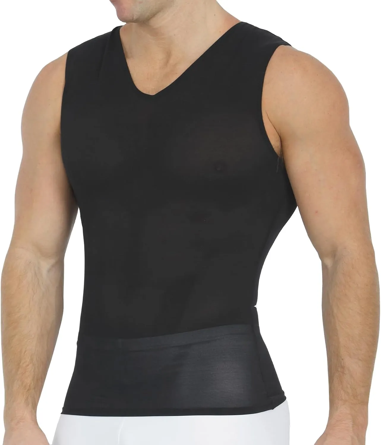 Insta Slim Mens Compression Sleeveless V Neck Muscle Shirt- Slimming Body Shaper Undershirt