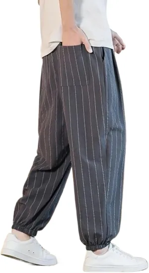 Japanese Style Stripe Summer Cotton Linen Harem Pants Men Streetwear Beach Pants Male Casual Trousers