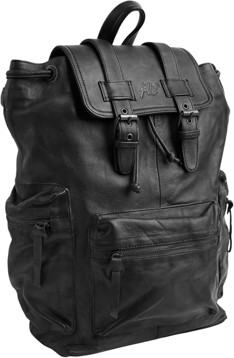 Jild Genuine Leather Backpack for Women or Men Carry-On Travel Backpack Shoulder Hiking Camping Vintage Leather Laptop Bag (Black)