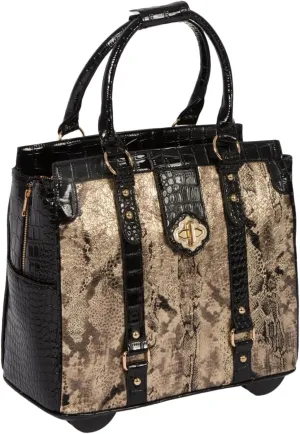 JKM & Company Rolling Laptop Bag for Women | Designer Wheeled Briefcase | Fits 13-17" Laptops | Office Travel Computer Case (Glitz (Black/Gold)