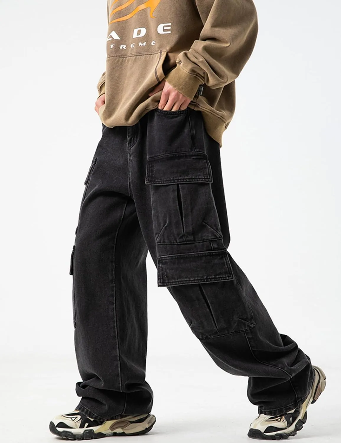 JNCO Men's Baggy Cargo Jeans - Y2K Hip Hop Grunge Loose Fit Streetwear