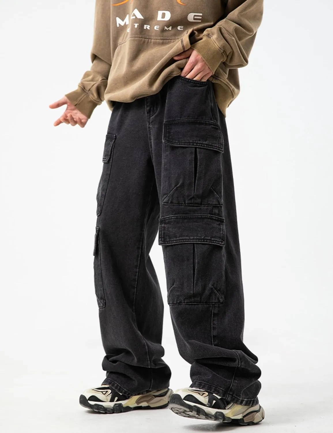 JNCO Men's Baggy Cargo Jeans - Y2K Hip Hop Grunge Loose Fit Streetwear