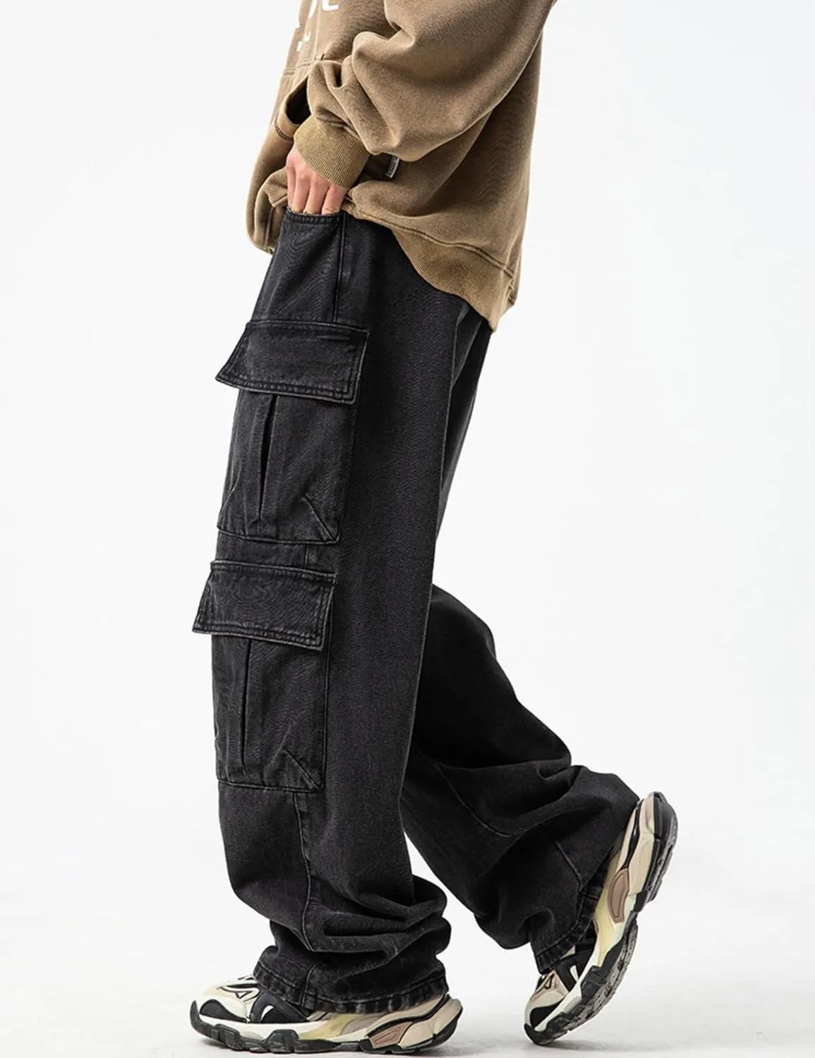 JNCO Men's Baggy Cargo Jeans - Y2K Hip Hop Grunge Loose Fit Streetwear