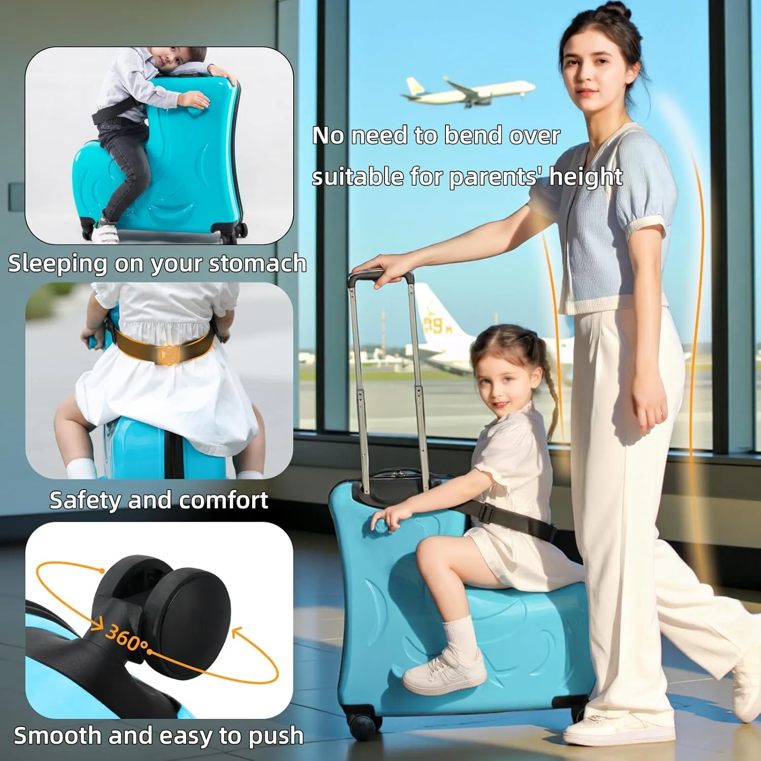 Kids Storage & Ride-On Travel Organizer  Dual-Purpose Childrens Suitcase for Home & Travel, Checked size 25 Inch, Blue