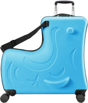 Kids Storage & Ride-On Travel Organizer  Dual-Purpose Childrens Suitcase for Home & Travel, Checked size 25 Inch, Blue