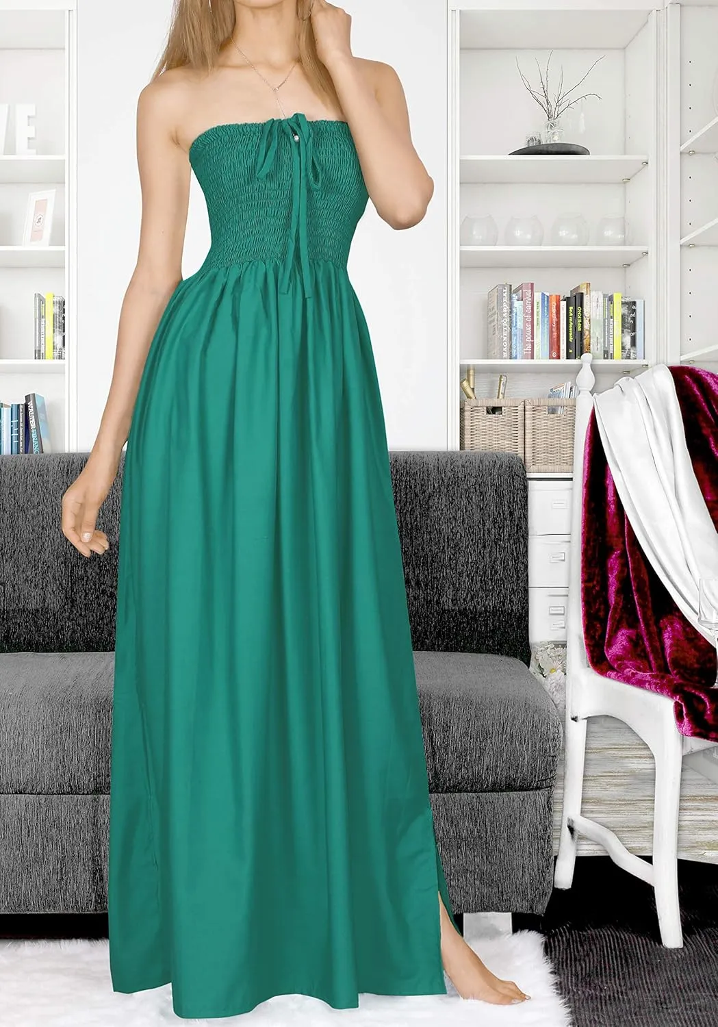 LA LEELA Women's Tube Dress Maxi Solid Smock
