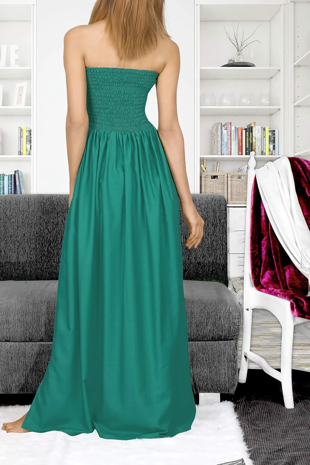 LA LEELA Women's Tube Dress Maxi Solid Smock