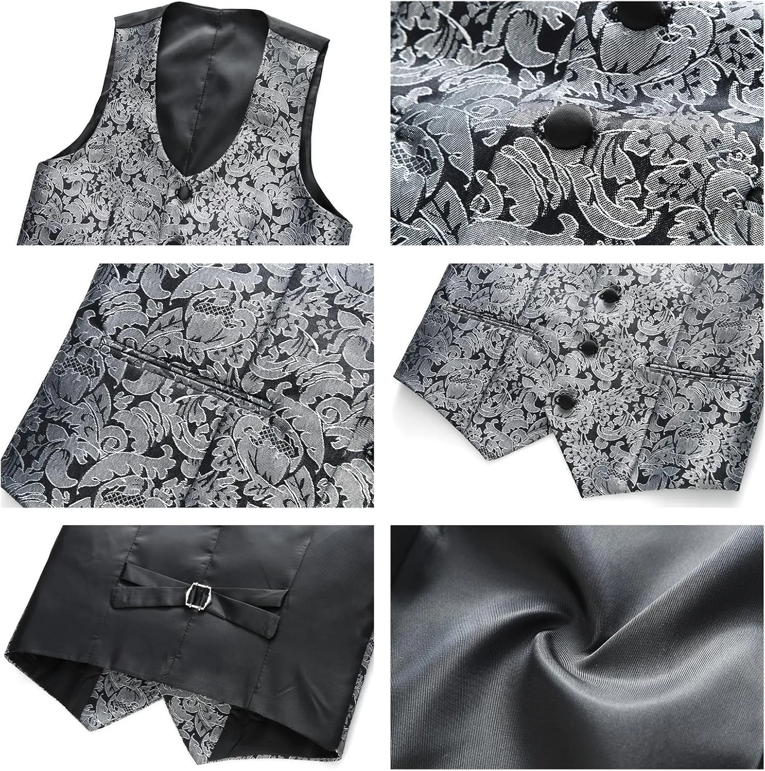 Lamgool Boys Suit 3 Pieces Slim Fit Tuxedo Formal Set with Floral Jacquard Jacket Pant Vest for Wedding Prom Party Size 4-16Y