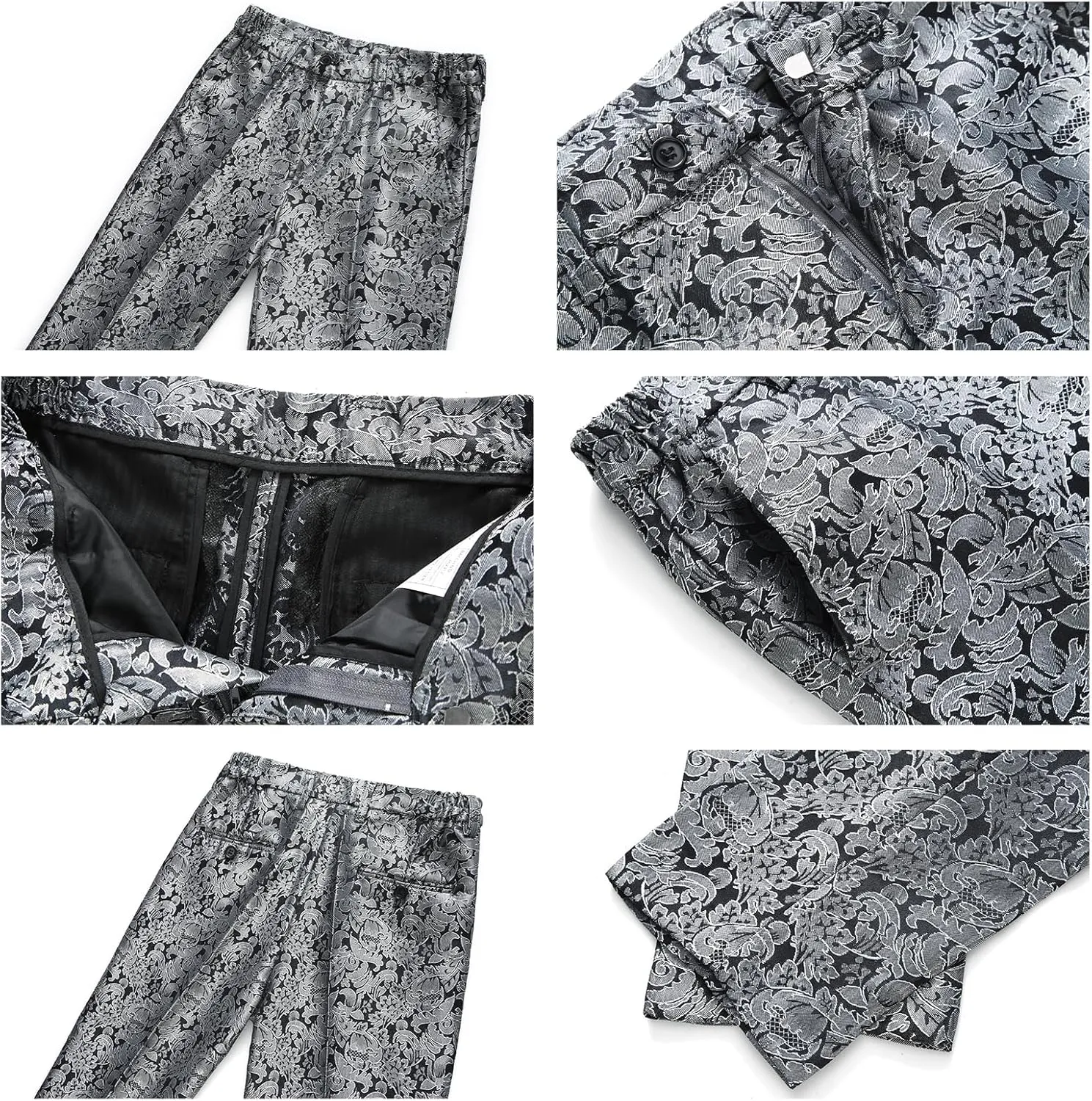 Lamgool Boys Suit 3 Pieces Slim Fit Tuxedo Formal Set with Floral Jacquard Jacket Pant Vest for Wedding Prom Party Size 4-16Y