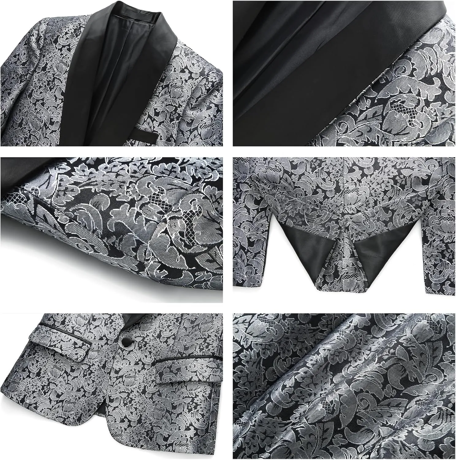 Lamgool Boys Suit 3 Pieces Slim Fit Tuxedo Formal Set with Floral Jacquard Jacket Pant Vest for Wedding Prom Party Size 4-16Y