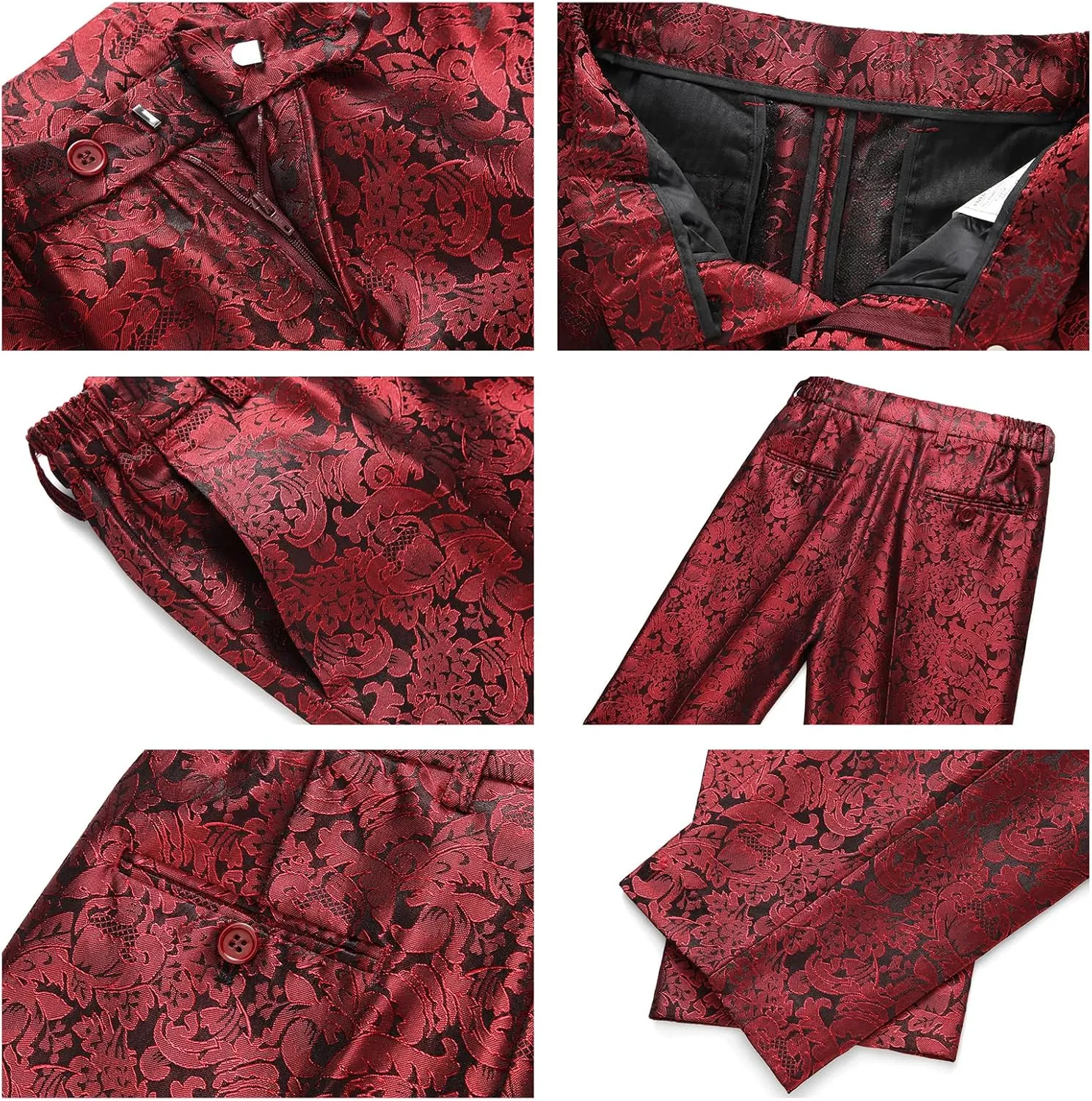 Lamgool Boys Suit 3 Pieces Slim Fit Tuxedo Formal Set with Floral Jacquard Jacket Pant Vest for Wedding Prom Party Size 4-16Y