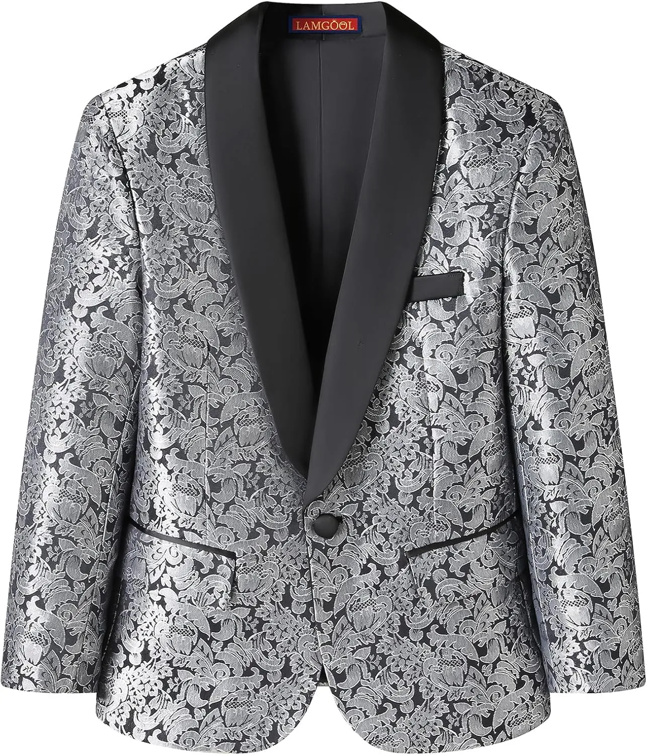 Lamgool Boys Suit 3 Pieces Slim Fit Tuxedo Formal Set with Floral Jacquard Jacket Pant Vest for Wedding Prom Party Size 4-16Y