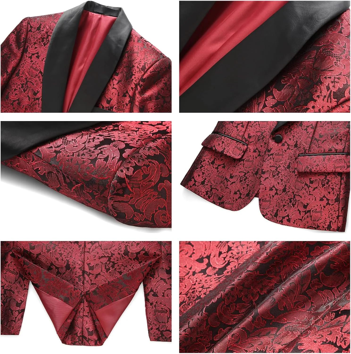 Lamgool Boys Suit 3 Pieces Slim Fit Tuxedo Formal Set with Floral Jacquard Jacket Pant Vest for Wedding Prom Party Size 4-16Y