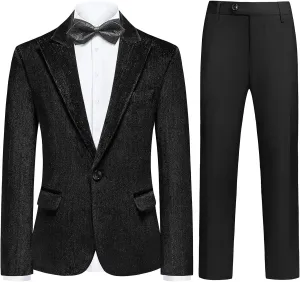 Lamgool Boys Velvet Suit 2 Piece Slim Fit Tuxedo Formal Outfit with Blazer Jacket Pant for Kids Wedding Ring Bearer Size 6-20