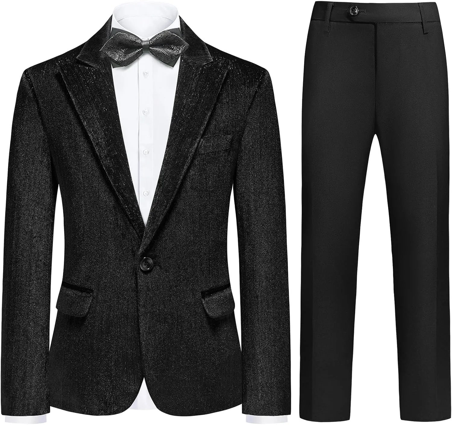 Lamgool Boys Velvet Suit 2 Piece Slim Fit Tuxedo Formal Outfit with Blazer Jacket Pant for Kids Wedding Ring Bearer Size 6-20